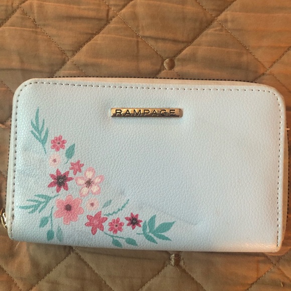 Rampage light blue zipper wallet with printed flowers - Picture 1 of 5
